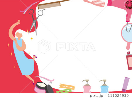 美容室の道具と女性のコピースペース付きイラスト 111024939