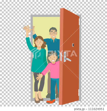Illustration of a parent and child opening the door and welcoming each other Illustration of a parent and child opening the door and welcoming each other 111024951