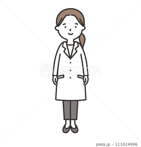 ほほえむ白衣を着た女性の全身イラスト 111024986
