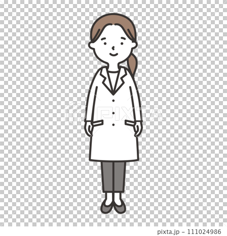 ほほえむ白衣を着た女性の全身イラスト 111024986