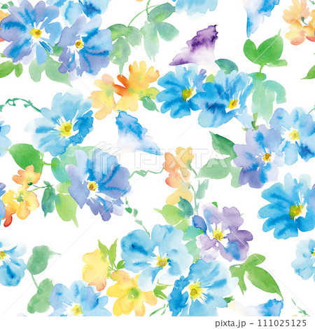 水彩で描いた朝顔のシームレスパターン 水彩で描いた朝顔のシームレスパターン 111025125