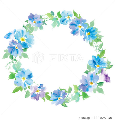 水彩で描いた朝顔のリースイラスト 水彩で描いた朝顔のリースイラスト 111025130