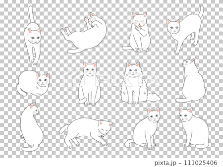 Simple and cute white cat illustration set Simple and cute white cat illustration set 111025406
