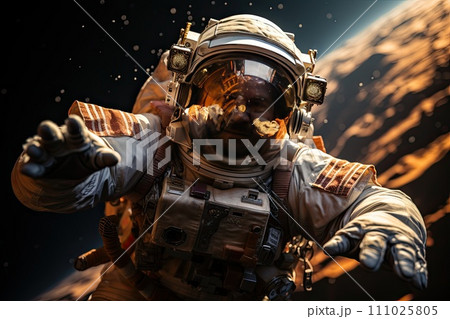 Cosmonaut in a spacesuit in space, space exploration, space travel concept, AI 111025805