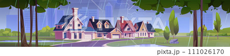 Suburban landscape with countryside house in rain. Suburban landscape with countryside house in rain. 111026170