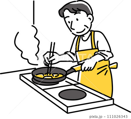 料理を作る中年男性 料理を作る中年男性 111026343