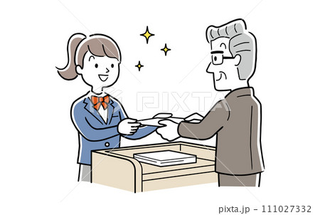 ベクターイラスト素材：校長先生から卒業証書を受け取る女子生徒 111027332