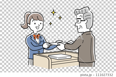 ベクターイラスト素材：校長先生から卒業証書を受け取る女子生徒 111027332