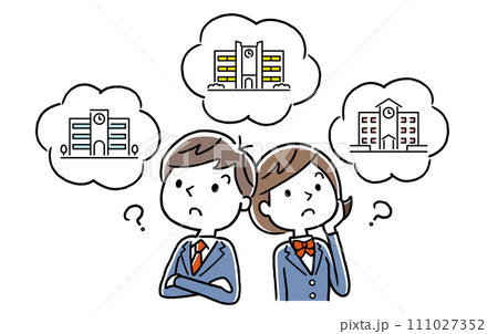 ベクターイラスト素材:学校の進路を思い浮かべる生徒たち ベクターイラスト素材:学校の進路を思い浮かべる生徒たち 111027352
