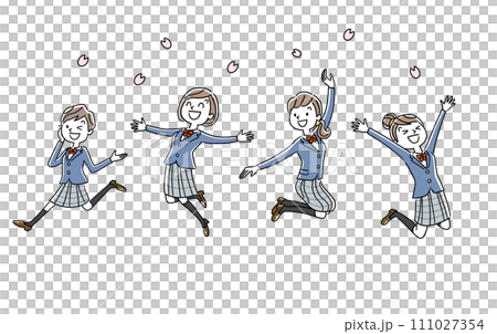 ベクターイラスト素材：卒業と入学をジャンプして喜ぶ女子生徒 111027354