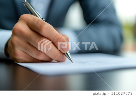 Businessperson Signing Important Document - Professional Hand Agreement Businessperson Signing Important Document - Professional Hand Agreement 111027375