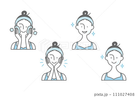 スキンケアをする女性のイラストセット 111027408