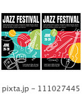JAZZ FESTIVAL PRINT Vertical Musical Concert Poster With Saxophone And Drums Invitation Text On Abstract Colorful Background Hand Drawn Vector Sketch Banner 111027445