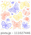MAGIC BUTTERFLIES Openwork Cute Insects On Black Background Cartoon Hand Drawn Sketch For Print Natural Lepidopterology Vector Illustration Collection 111027446
