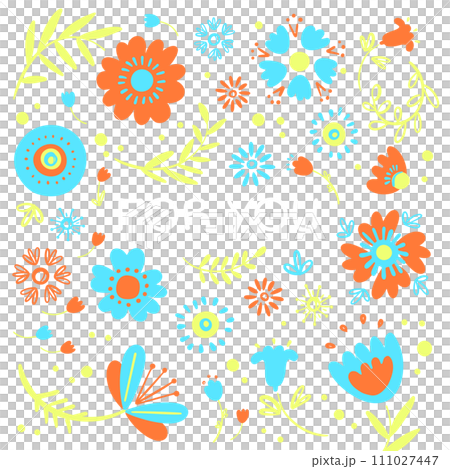 PACKAGING OR CARD Floral Abstract Nature Folk Decor Ethnic Doodle Ornament Holiday Cartoon Vector Illustration With Text For Print 111027447