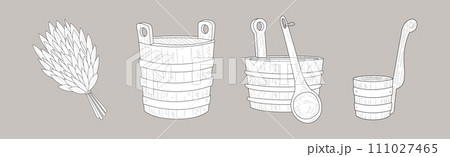 Sauna Hand Drawn Bathing Accessory and Sketch Item Vector Set 111027465