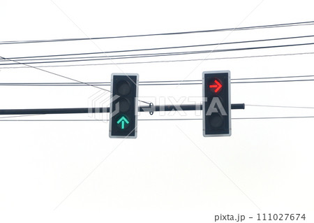 Green and Red traffic lights to tell you to stop isolated on white background. 111027674