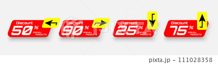 price tag label discount 50, 90,75,25 percent for all product with directions here price tag label discount 50, 90,75,25 percent for all product with directions here 111028358