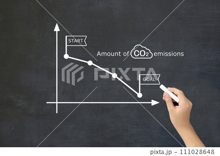 二酸化炭素削減のグラフを描く子供の手 111028648