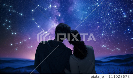 couple in love looking at the starry sky 111028678