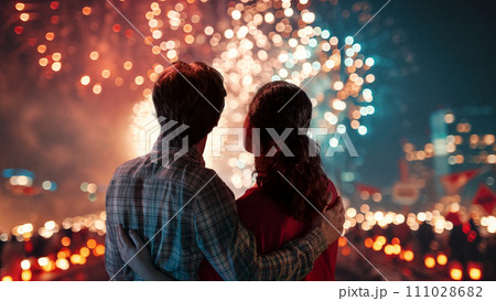 couple watching fireworks couple watching fireworks 111028682