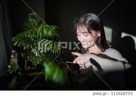 植物に水やりをする女性 111028753