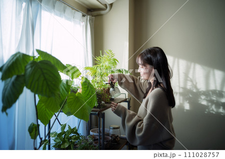 植物に水やりをする女性 111028757