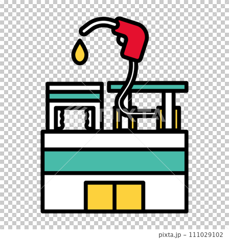 シンプルな線画のガソリンスタンドのイラスト 111029102
