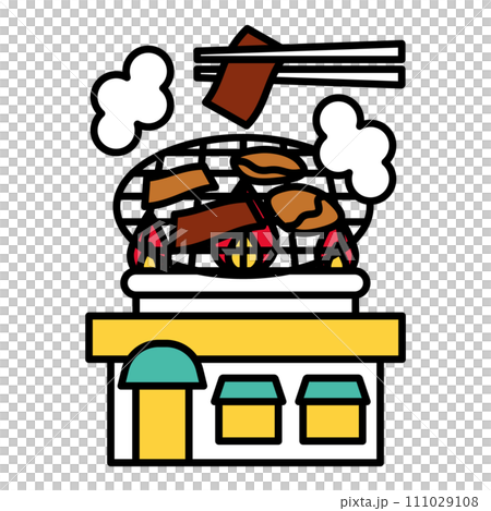簡單的線條畫烤肉餐廳插圖 111029108