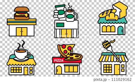 シンプルな線画のショップアイコンセットA飲食店のイラスト シンプルな線画のショップアイコンセットA飲食店のイラスト 111029162