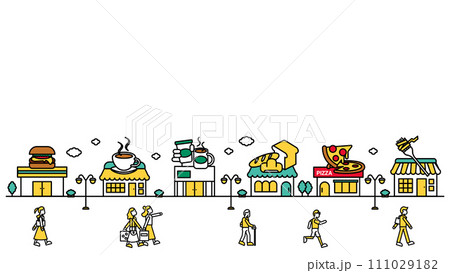 シンプルな線画のロードサイドにあるショップアイコンセットCのイラスト シンプルな線画のロードサイドにあるショップアイコンセットCのイラスト 111029182