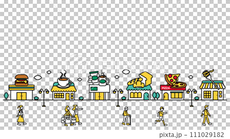 シンプルな線画のロードサイドにあるショップアイコンセットCのイラスト シンプルな線画のロードサイドにあるショップアイコンセットCのイラスト 111029182