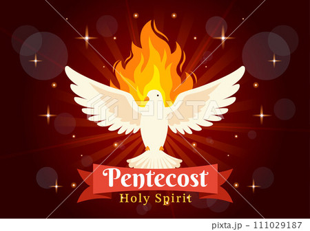 Pentecost Sunday Vector Illustration with Flame and Holy Spirit Dove in Catholics or Christians Religious Culture Holiday Flat Cartoon Background 111029187