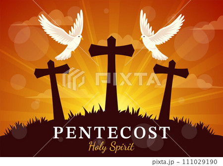 Pentecost Sunday Vector Illustration with Flame and Holy Spirit Dove in Catholics or Christians Religious Culture Holiday Flat Cartoon Background 111029190