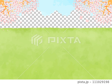 桜と野原のある風景 111029198