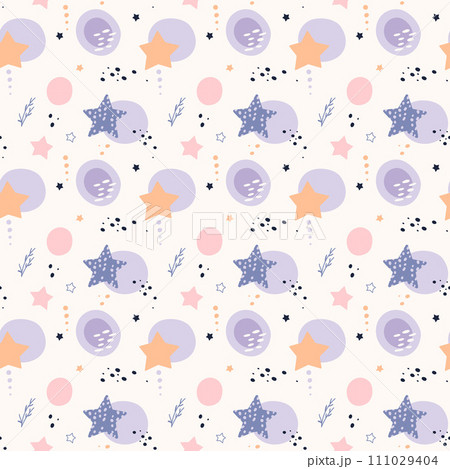 Bohemian baby pattern. Seamless baby pattern in boho style. Bohemian pattern for kids with organic shapes and stars on white background. Bohemian baby pattern. Seamless baby pattern in boho style. Bohemian pattern for kids with organic shapes and stars on white background. 111029404