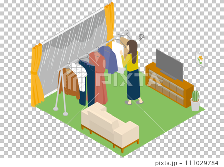 雨天在客廳晾衣服的等距女人 雨天在客廳晾衣服的等距女人 111029784