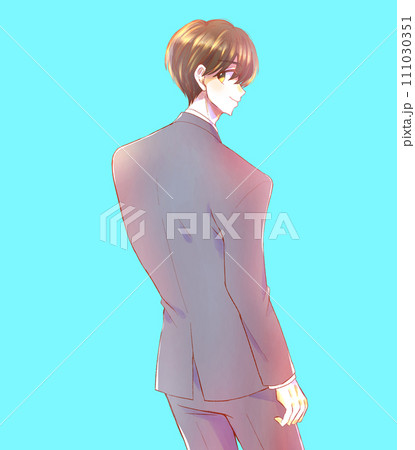 振り向くスーツの男性会社員　笑顔 111030351