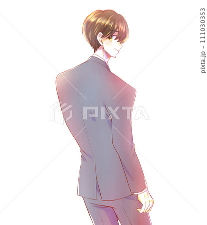 振り向くスーツの男性会社員　笑顔 111030353