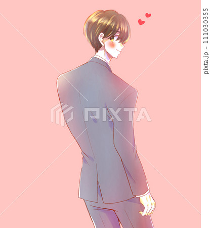 振り向くスーツの男性会社員　恋　笑顔 111030355