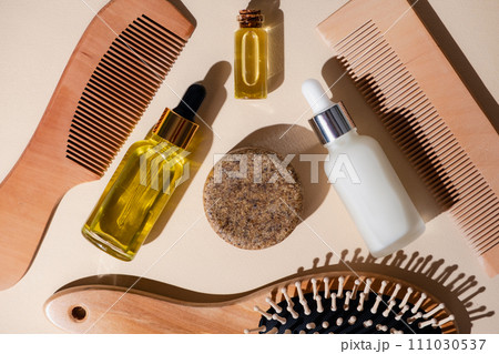 Natural Hair Care Concept - Solid Shampoo, Oils and Serums, Wooden Combs Natural Hair Care Concept - Solid Shampoo, Oils and Serums, Wooden Combs 111030537