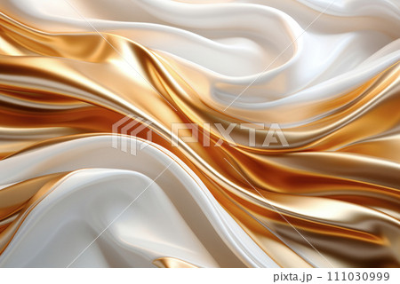 Abstract background, pattern. Texture of white and gold silk fabric. 111030999