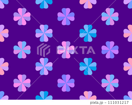 Seamless pattern with clovers for St. Patrick's Day. Multi-colored four-leaf clover in green color, symbol of good luck. Background for promotional products, cards and prints. Vector illustration 111031217