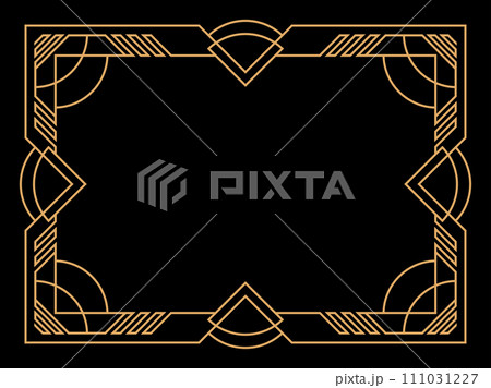 Art deco frame. Vintage linear border. Design a template for invitations, leaflets and greeting cards. Geometric golden frame. The style of the 1920s - 1930s. Vector illustration 111031227