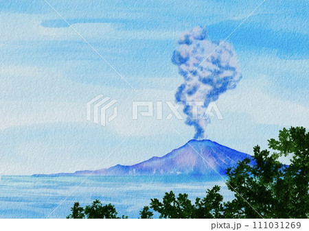 鹿児島県桜島の水彩画 111031269