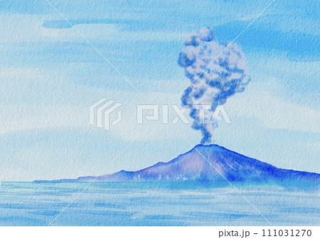 鹿児島県桜島の風景水彩画 111031270