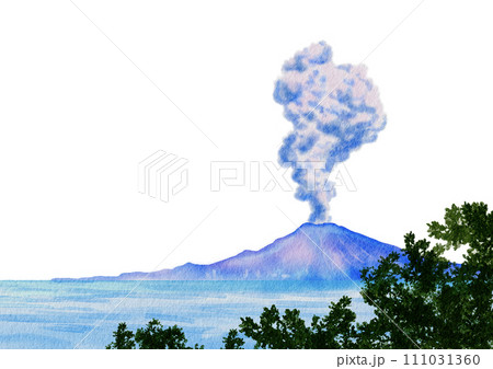 山羽 斌士　桜島噴景　水彩画 山羽 斌士 桜島噴景 水彩画 山羽 斌士 桜島噴景 水彩画
