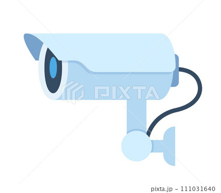 White safety security video spy camera. Equipment for watch and recording hidden on street building wall. Realistic header concept for protect and observe privacy. Vector illustration. 111031640