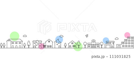 かわいい町の風景のシンプルな線画イラスト 111031825