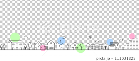 Simple line drawing illustration of a cute town scene 111031825